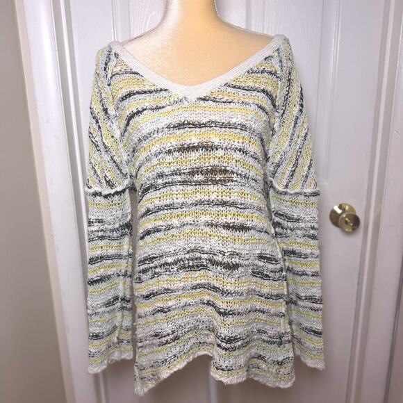 Free People Marled Songbird Long Sleeve Wool Blend Striped Sweater Size Large - Picture 2 of 9